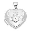 14k White Gold Diamond Claddagh with Poem on Reverse 18mm Heart Locket, 0.005 ct, 24 x 18.8 mm