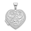 14k White Gold Scrolled Design Reverses to LOVE YOU ALWAYS Script 18mm Heart Locket, 24.15 x 18.1 mm