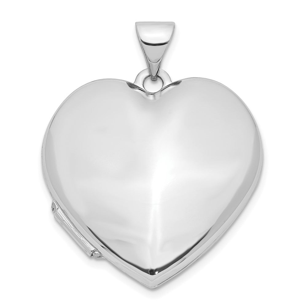 14k White Gold Polished Domed Plain 21mm Heart Locket, 27.25 x 21.15 mm
