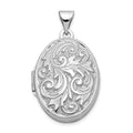 14k White Gold Polished Leaf Swirl Design with LOVE YOU ALWAYS on Reverse 21mm Oval Locket, 28.15 x 16.9 mm