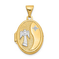 14k with White Rhodium Guardian Angel with Poem on Reverse 17mm Oval Locket, 24 x 14.1 mm