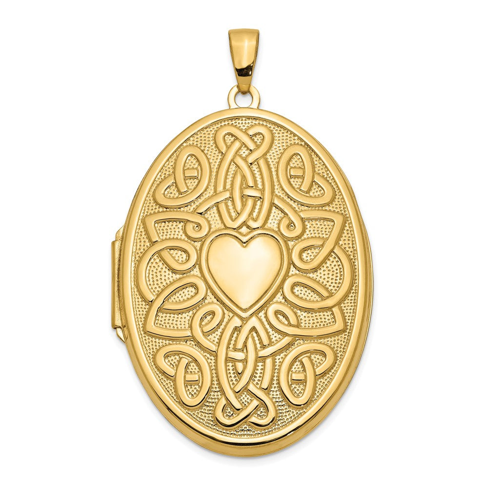 14k Celtic Knot Heart with Poem on Reverse 38mm Oval Locket, 46.8 x 28.15 mm