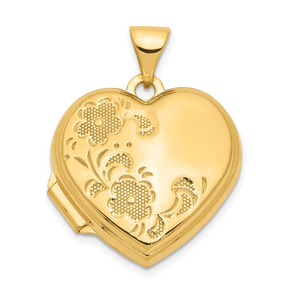 14K Polished Floral 18mm Heart Locket, 22 x 18 mm