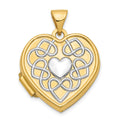 14k with White Rhodium Celtic Knot with Heart of Gold Poem on Reverse 18mm Heart Locket, 24.1 x 18.65 mm