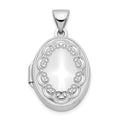 14k White Gold Scalloped Border 17mm Oval Locket, 24.2 x 14.15 mm