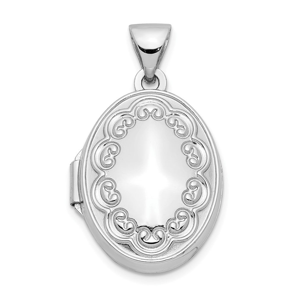14k White Gold Scalloped Border 17mm Oval Locket, 24.2 x 14.15 mm