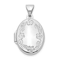 14k White Gold Floral Border 17mm Oval Locket, 24 x 14.1 mm