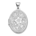 14k White Gold Floral Swirl Design 21mm Oval Locket, 28.1 x 17 mm