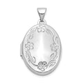 14k White Gold Floral Border 21mm Oval Locket, 28.2 x 17 mm