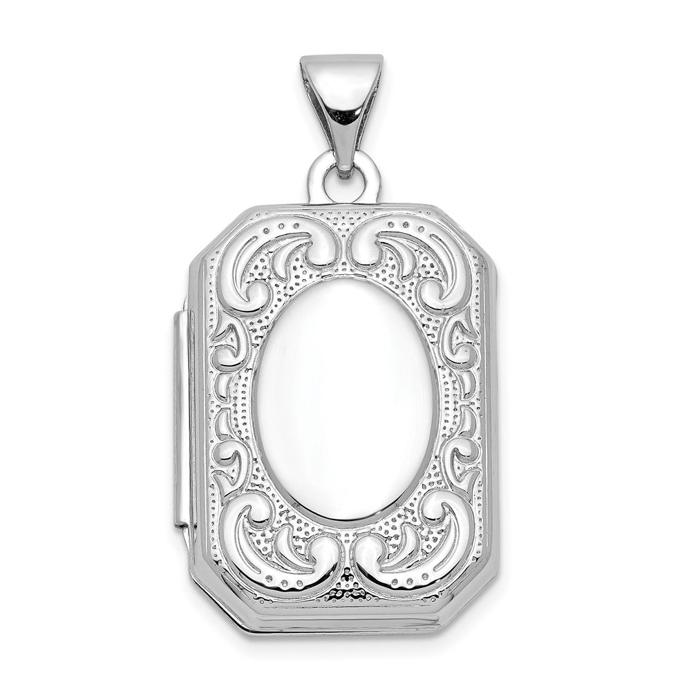 14k White Gold Fancy Border 20x15mm Rectangle Locket, 27.5 x 15.1 mm