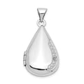 14K White Gold Polished Diamond 21x13mm Teardrop Locket, 0.01 ct, 28.5 x 13.8 mm