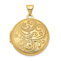 14k Scroll Design Hand Engraved 20mm Round Locket, 27 x 21 mm