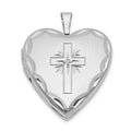 14k White Gold Diamond Satin and Diamond-cut Cross 20mm Heart Locket, 0.01 ct, 24.85 x 19.7 mm