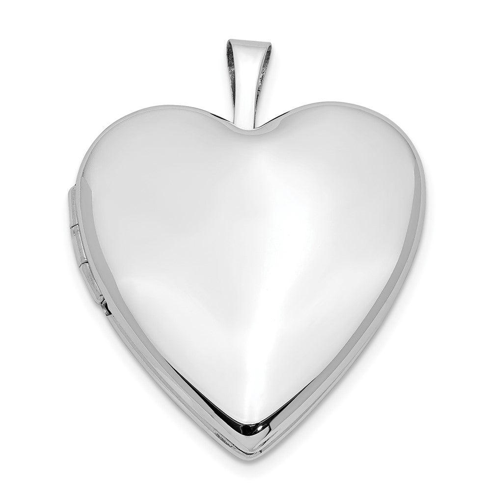 14K White Gold Polished Plain 20mm Heart Locket, 25 x 19.7 mm