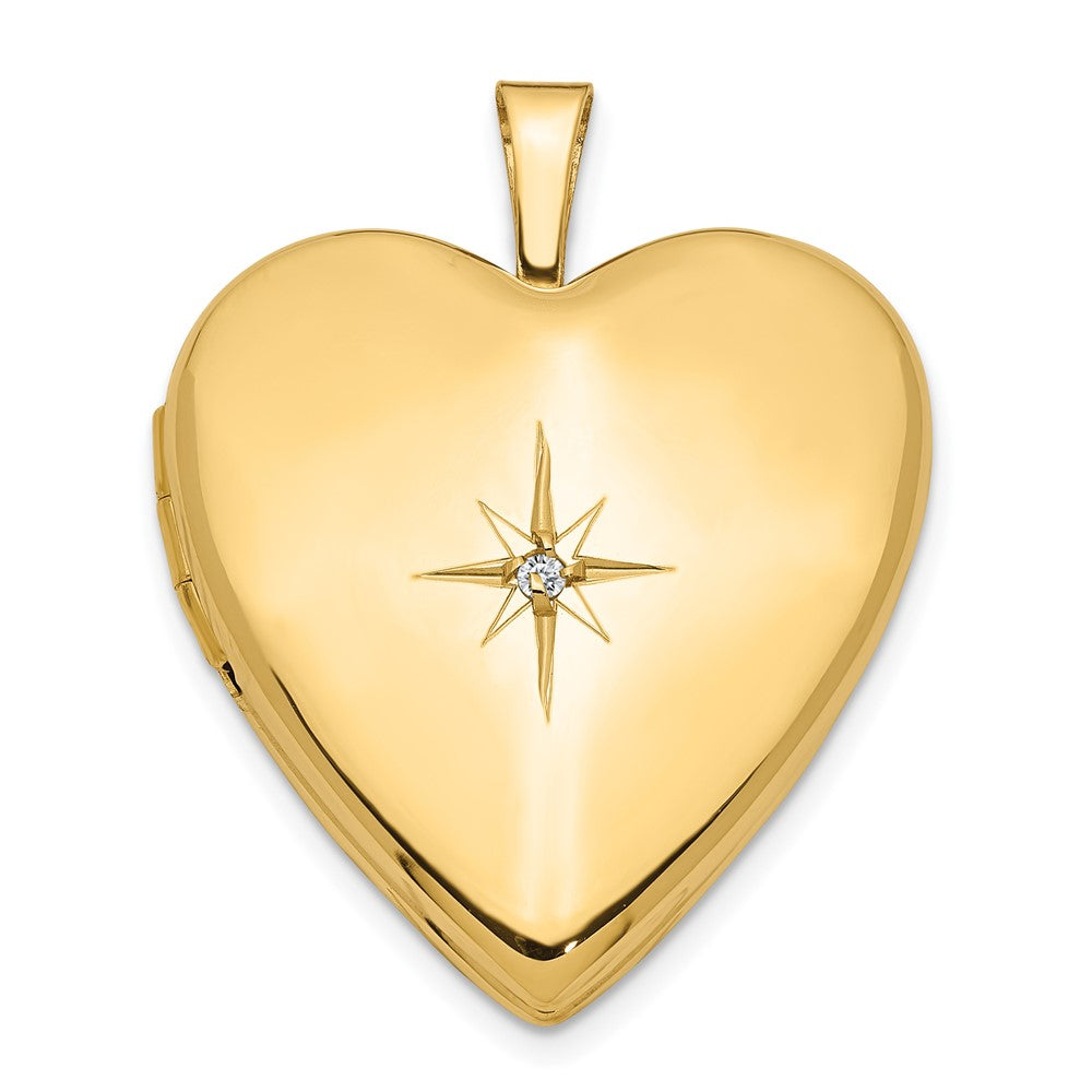 14K Diamond Star 20mm Heart Locket, 0.01 ct, 25 x 20 mm