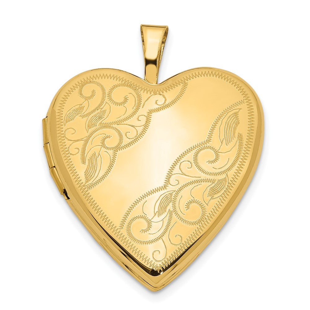 14k Polished Swirl Design 20mm Heart Locket, 24.9 x 19.6 mm