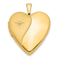 14K Polished and Satin Diamond Star 20mm Heart Locket, 0.01 ct, 25.05 x 19.65 mm