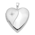 14K White Gold Polished and Satin Diamond Star 20mm Heart Locket, 0.01 ct, 25 x 20 mm