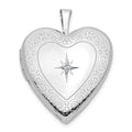 14K White Gold Diamond Star with Side Swirl Edge 20mm Heart Locket, 0.01 ct, 24.9 x 19.7 mm