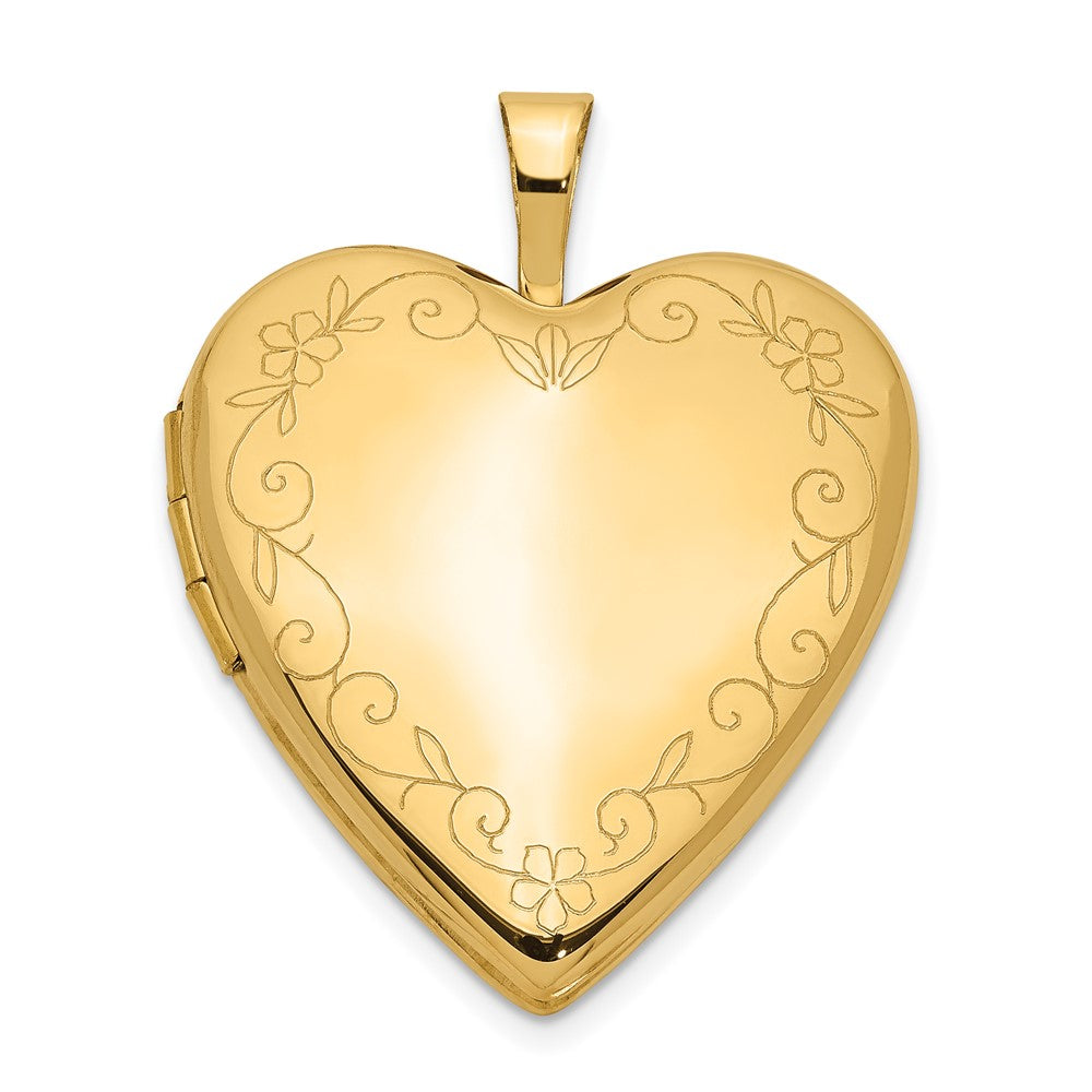 14K Floral Vine Border 20mm Heart Locket, 25 x 20 mm