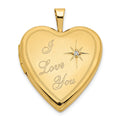 14K Satin Diamond Star I LOVE YOU Script 20mm Heart Locket, 0.01 ct, 24 x 20 mm