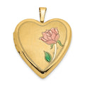 14K Pink and Green Enamel Rose 20mm Heart Locket, 24 x 20 mm
