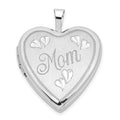 14K White Gold MOM Script with Hearts 20mm Heart Locket, 24 x 20 mm