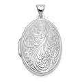 14k White Gold Scroll Design 26mm Oval Locket, 33.5 x 19.5 mm
