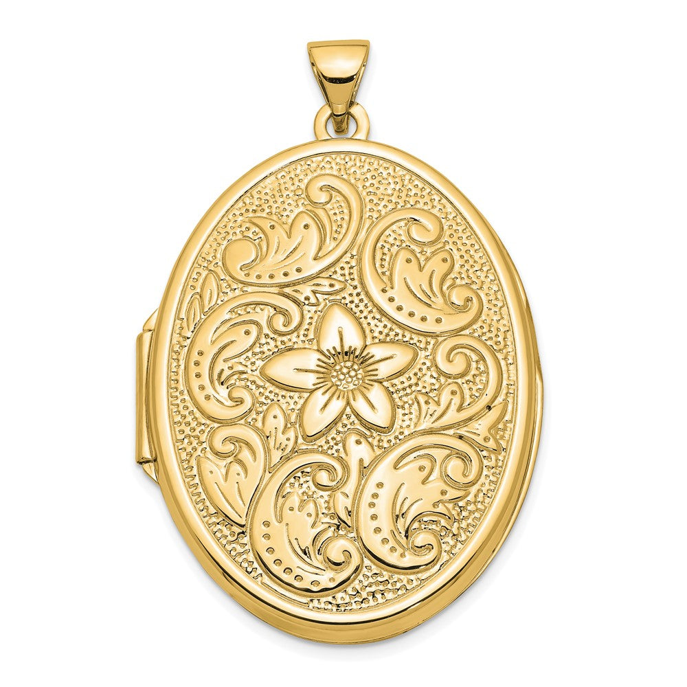 14k Reversible Floral Swirl Design32mm Oval Locket, 38.5 x 24.55 mm