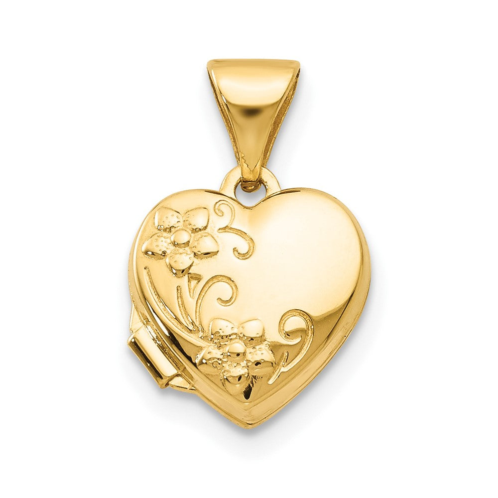 14k Floral 10mm Heart Locket, 16 x 10.05 mm