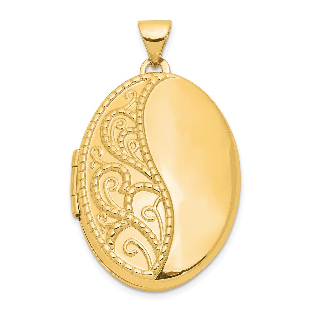 14k Fancy Half Swirl Design 26mm Oval Locket, 33 x 19.4 mm