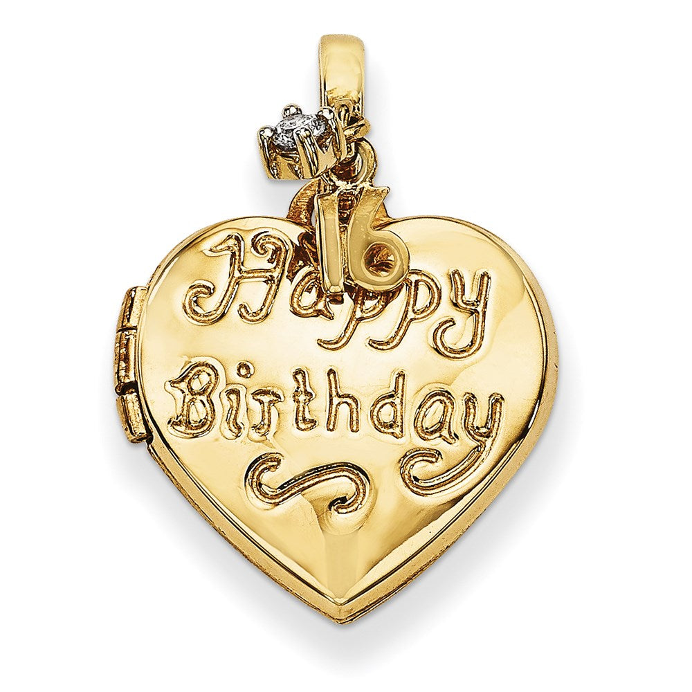 14k 15mm Heart Happy 16th Birthday with CZ Locket, 15 x 15 mm