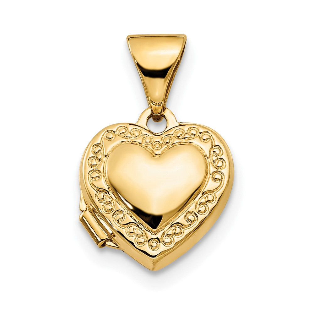 14k Scroll Border 10mm Heart Locket, 16 x 10 mm