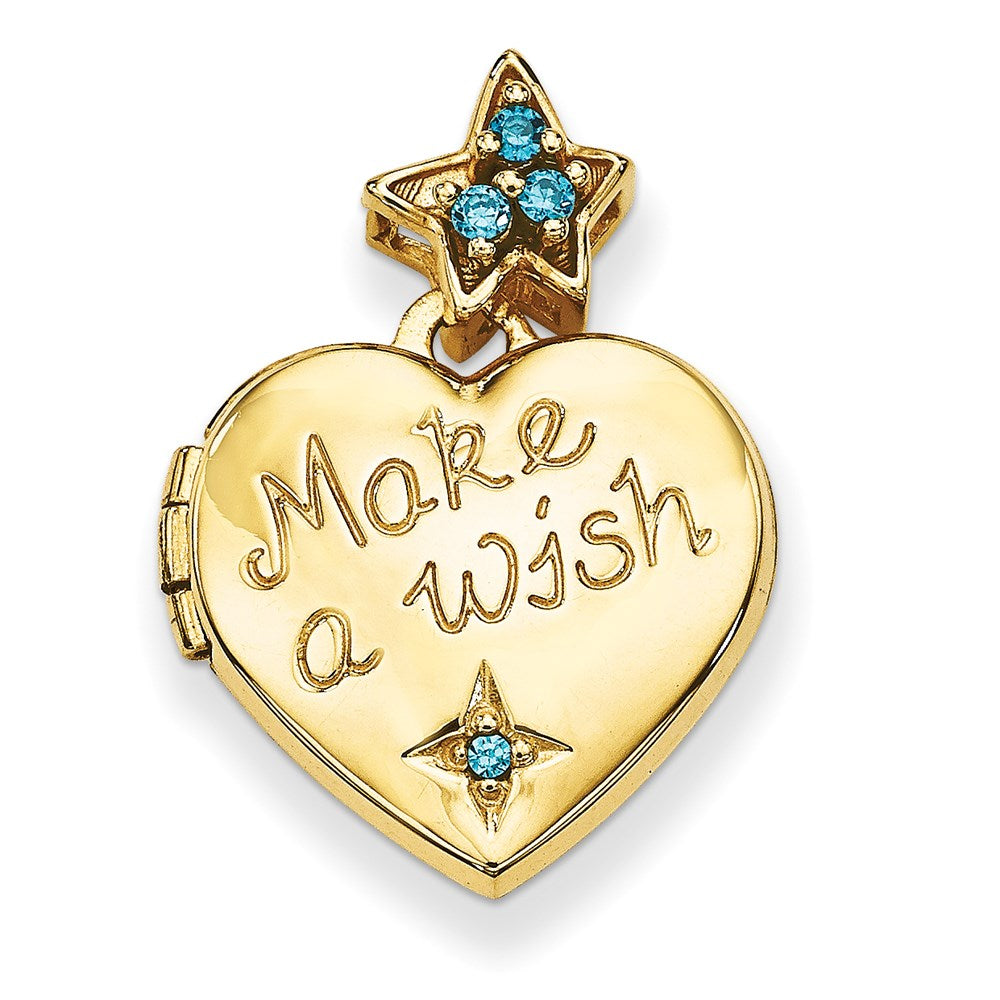 14k Blue CZ Make a Wish (Charm Inside Locket) 15mm Heart Locket, 15 x 15 mm