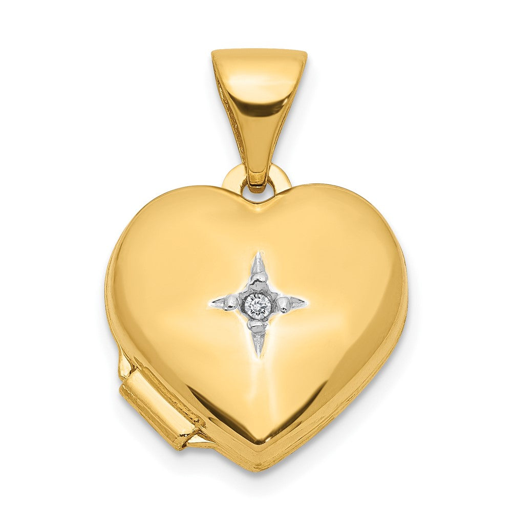 14k with White Rhodium Diamond Star 12mm Heart Locket, 0.005 ct, 17.8 x 12.2 mm