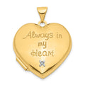 14k Two-tone Diamond ALWAYS IN MY HEART Script with Heart Charm Inside 21mm Heart Locket, 0.005 ct, 26.9 x 21.1 mm