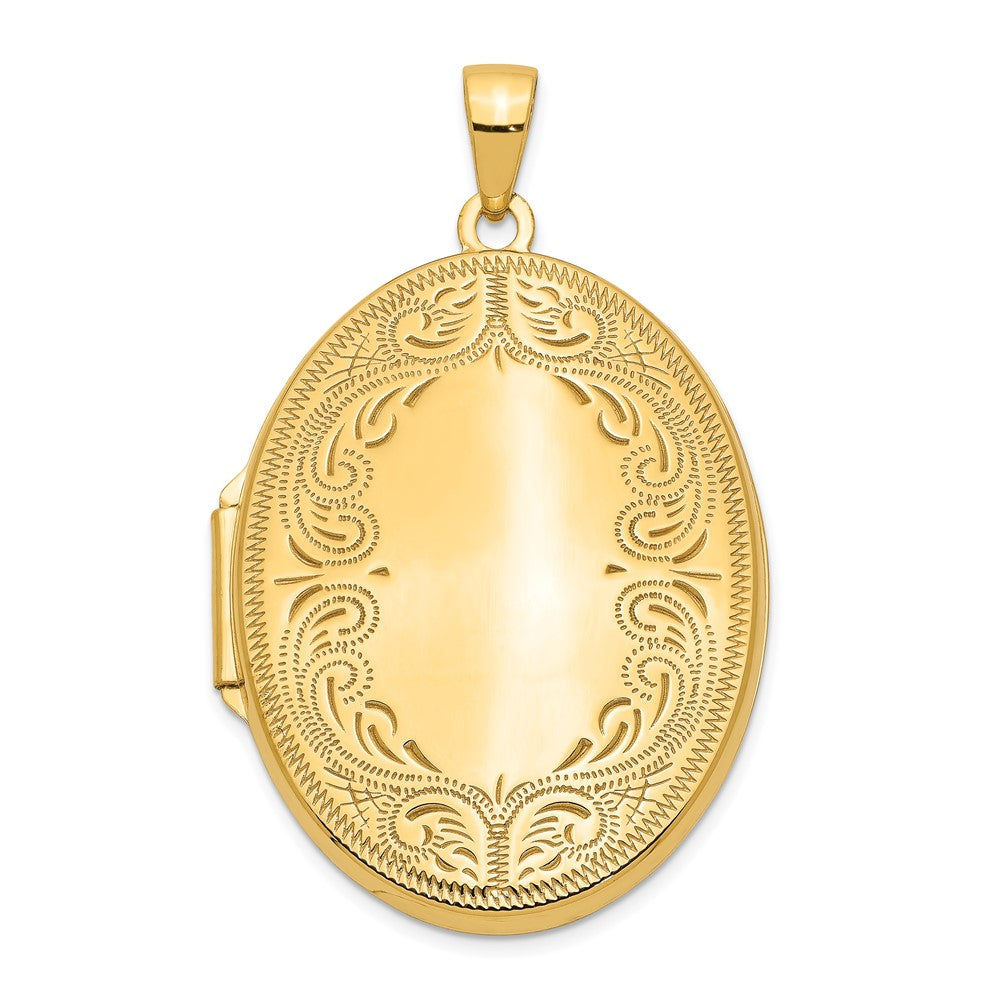 14k Polished Scroll Border 31mm Oval Locket, 39.6 x 24.6 mm