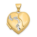 14k with White Rhodium Footprints with Poem on Reverse 15mm Heart Locket, 21 x 15.55 mm