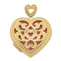 14k Diamond Vintage Filigree with Pink Fabric Interior 24mm Heart Locket, 0.01 ct, 31.4 x 24.25 mm