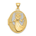 14k with White Rhodium Guardian Angel with Poem on Reverse 21mm Oval Locket, 28 x 17.05 mm