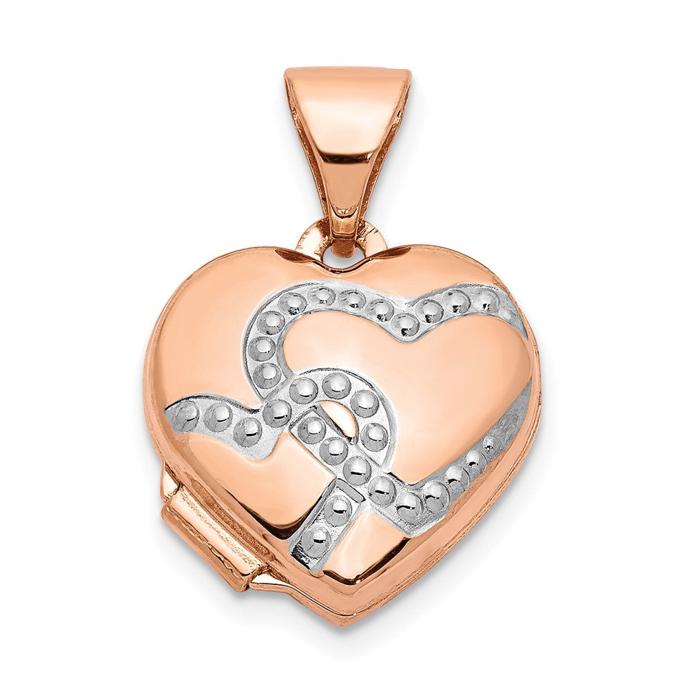 14k Rose Gold with White Rhodium Interlocked Hearts 12mm Heart Locket, 17.85 x 12.15 mm
