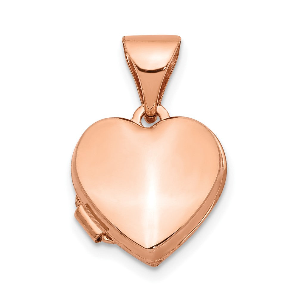 14k Rose Gold Polished Plain 10mm Heart Locket, 16 x 10.1 mm