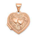 14k Rose Gold Two Hearts 15mm Heart Locket, 21 x 15.5 mm