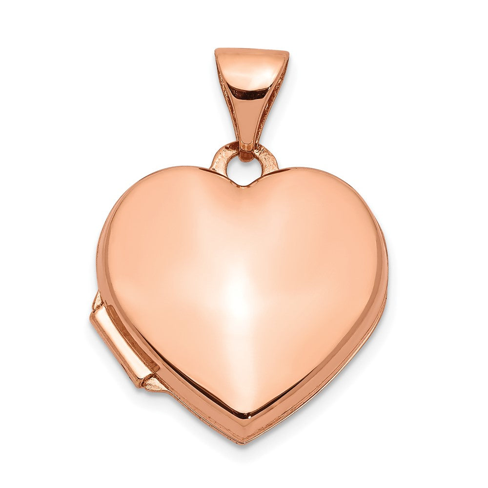 14k Rose Gold Polished Plain 15mm Heart Locket, 21 x 15.5 mm