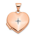 14k Rose Gold Polished Diamond Star 15mm Heart Locket, 0.005 ct, 21 x 15.75 mm
