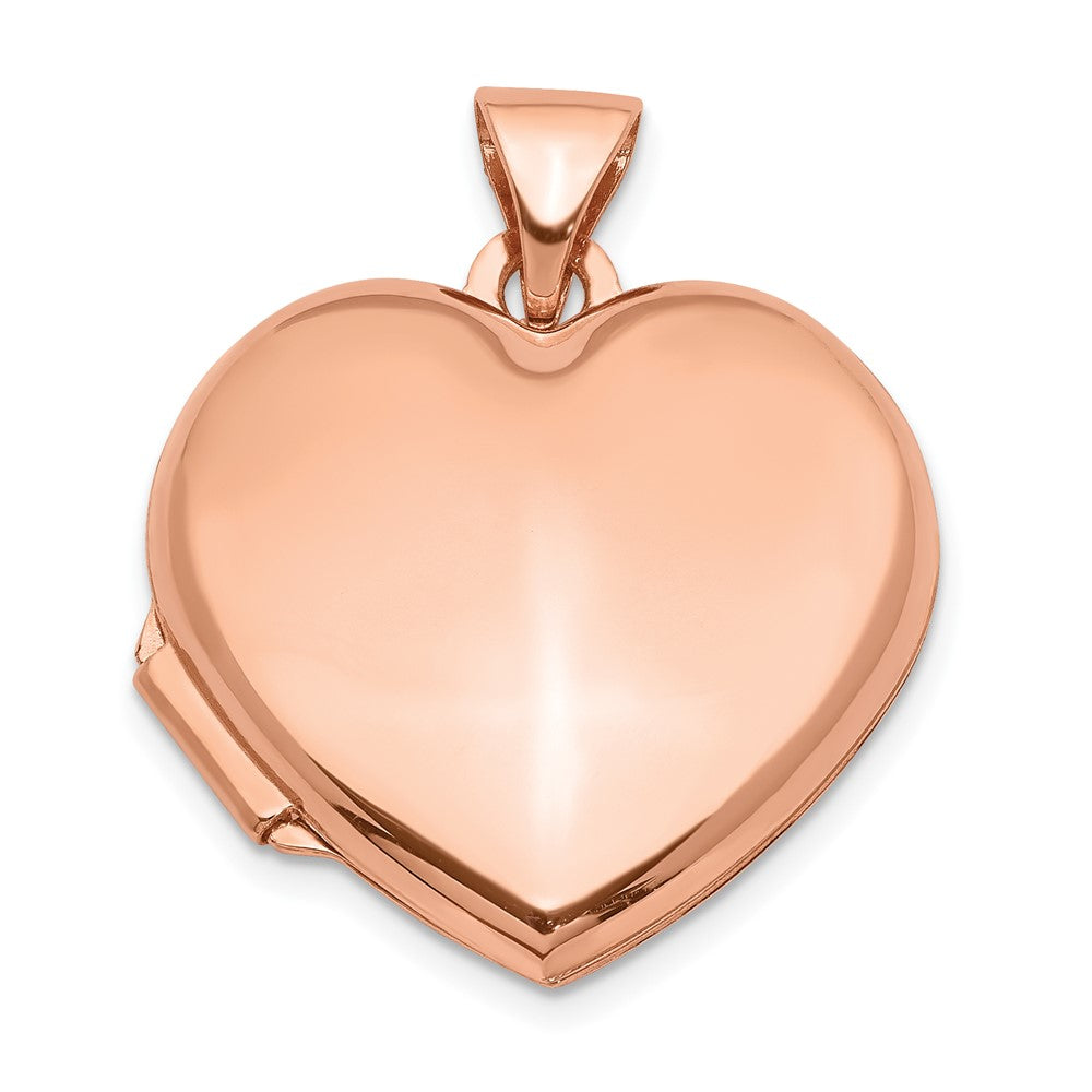 14k Rose Gold Polished Domed 18mm Heart Locket, 23.8 x 18.75 mm