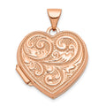 14k Rose Gold Scrolled Design Reverses to LOVE YOU ALWAYS Script 18mm Heart Locket, 24 x 18.6 mm