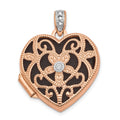 14k Rose Gold Diamond Vintage Filigree with Black Fabric Interior 18mm Heart Locket, 0.01 ct, 23.7 x 18.05 mm