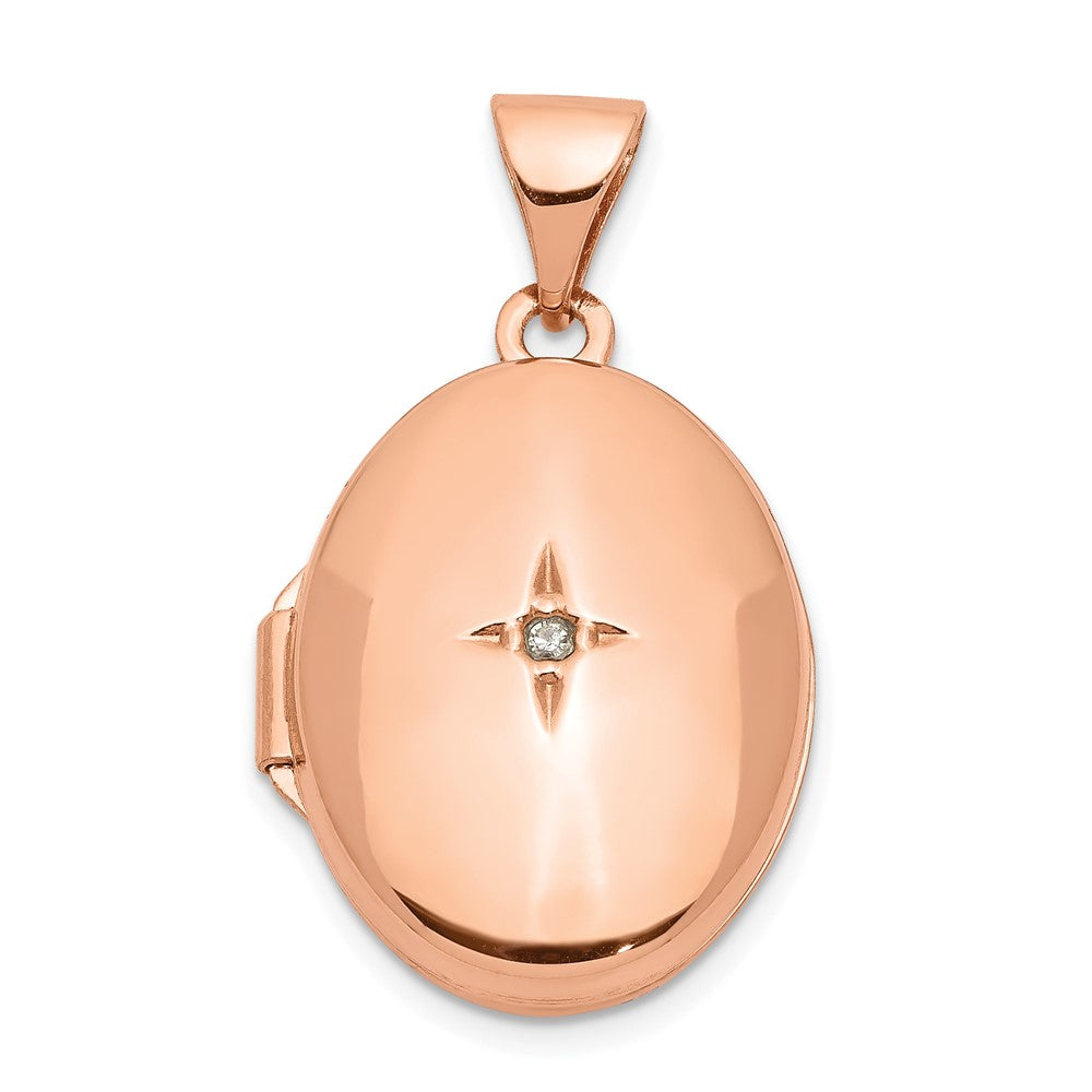 14k Rose Gold Diamond Star 17mm Oval Locket, 0.005 ct, 24 x 14.05 mm