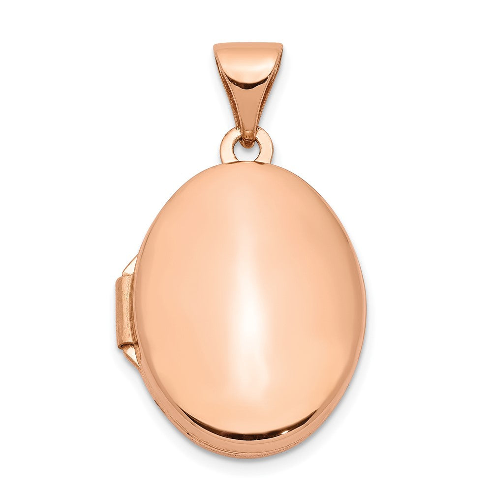 14k Rose Gold Polished Plain 17mm Oval Locket, 23.85 x 14.1 mm